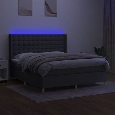 vidaXL Boxspringbett mit Matratze & LED Dunkelgrau 160x200 cm Stoff