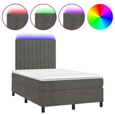 vidaXL Boxspringbett mit Matratze & LED Dunkelgrau 120x200 cm Samt