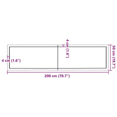 vidaXL Waschtischplatte 200x50x(2-4) cm Massivholz Unbehandelt