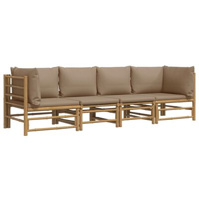 vidaXL 4-tlg. Garten-Lounge-Set mit Taupe Kissen Bambus