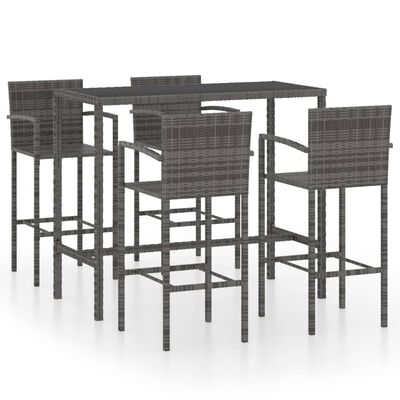 vidaXL 5-tlg. Gartenbar-Set Poly Rattan Grau