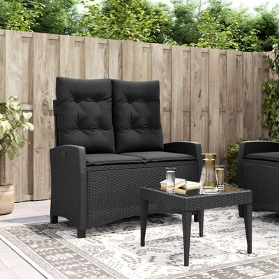 vidaXL Gartenbank Verstellbar mit Kissen Schwarz Poly Rattan