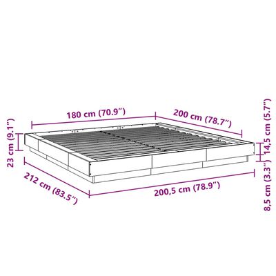 vidaXL Bettgestell mit LED Betongrau 180x200 cm Holzwerkstoff