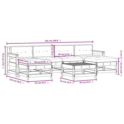 vidaXL 7-tlg. Garten-Lounge-Set mit Kissen Grau Massivholz