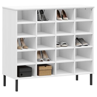 vidaXL Schuhregal OSLO mit Metallbeinen Weiß 95x35x86 cm Massivholz