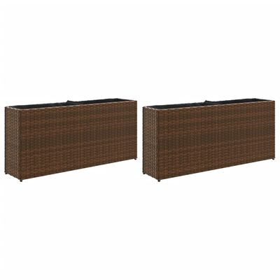 vidaXL Pflanzkübel mit 2 Töpfen 2 Stk. Braun 90x20x40 cm Poly Rattan