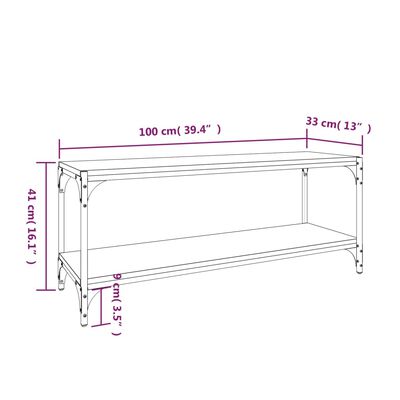 vidaXL TV-Schrank Räuchereiche 100x33x41 cm Holzwerkstoff und Stahl