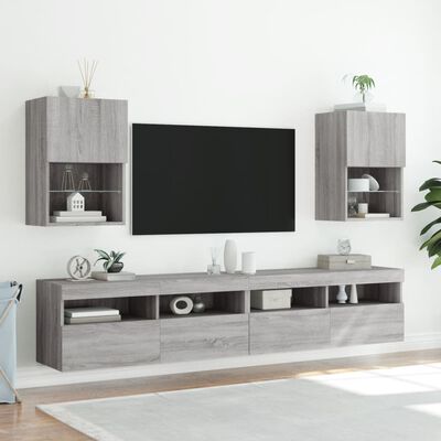 vidaXL TV-Schränke mit LED-Leuchten 2 Stk. Grau Sonoma 40,5x30x60 cm