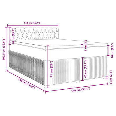 vidaXL Boxspringbett mit Matratze Creme 140x190 cm Stoff