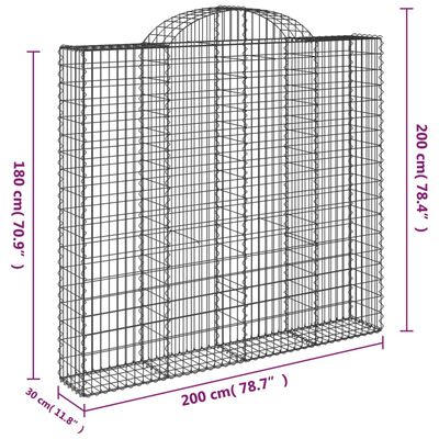 vidaXL Gabione mit Hochbogen 200x30x180/200 cm Verzinktes Eisen