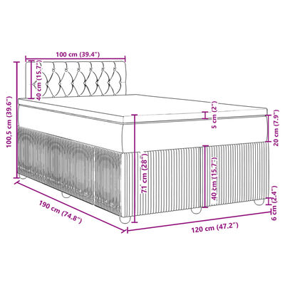 vidaXL Boxspringbett mit Matratze Blau 120x190 cm Samt