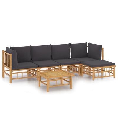 vidaXL 6-tlg. Garten-Lounge-Set mit Dunkelgrauen Kissen Bambus