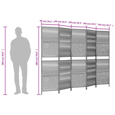 vidaXL Paravent 5-tlg. Grau Poly Rattan