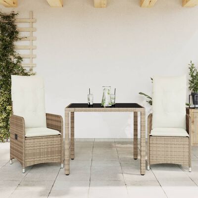 vidaXL 3-tlg. Garten-Bistro-Set mit Kissen Beige Poly Rattan