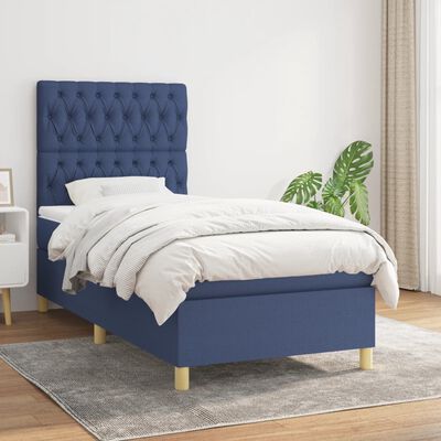 vidaXL Boxspringbett mit Matratze Blau 90x190 cm Stoff