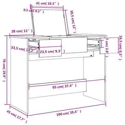 vidaXL Schminktisch mit Spiegel Räuchereiche 100x45x76 cm