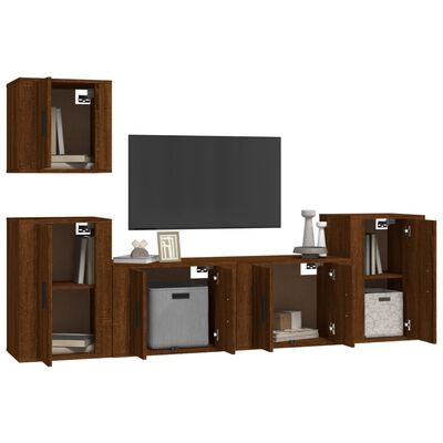 vidaXL 5-tlg. TV-Schrank-Set Braun Eichen-Optik Holzwerkstoff