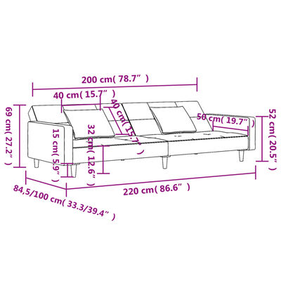 vidaXL Schlafsofa 2-Sitzer mit 2 Kissen Weinrot Samt