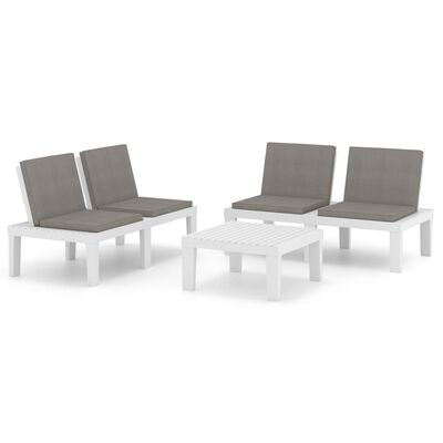 vidaXL 3-tlg. Garten-Lounge-Set mit Kissen Kunststoff Weiß