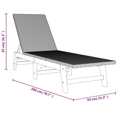 vidaXL Sonnenliege mit Tisch Poly Rattan und Massivholz Akazie