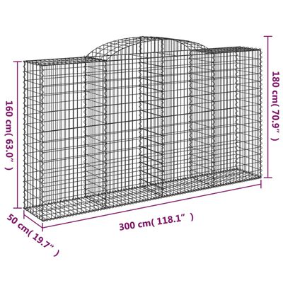 vidaXL Gabionen mit Hochbogen 7 Stk. 300x50x160/180cm Verzinktes Eisen