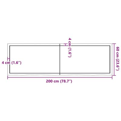 vidaXL Tischplatte Dunkelbraun 200x60x(2-4)cm Massivholz Eiche