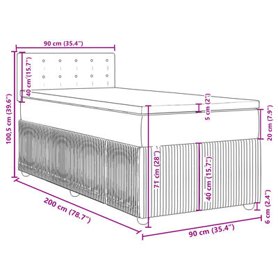 vidaXL Boxspringbett mit Matratze Hellgrau 90x200 cm Samt