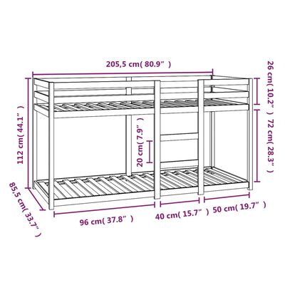 vidaXL Etagenbett Weiß 80x200 cm Massivholz Kiefer