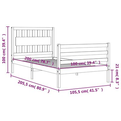 vidaXL Massivholzbett mit Kopfteil Weiß 100x200 cm