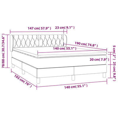 vidaXL Boxspringbett mit Matratze Dunkelblau 140x190 cm Samt