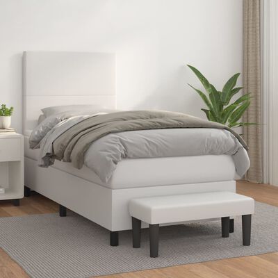 vidaXL Boxspringbett mit Matratze Weiß 90x200 cm Kunstleder