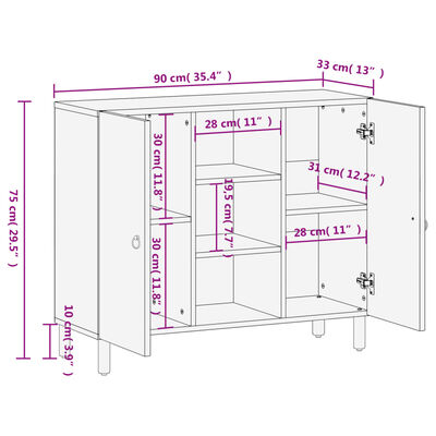 vidaXL Beistellschrank 90x33x75 cm Massivholz Mango