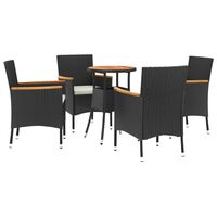 vidaXL 5-tlg. Garten-Bistro-Set mit Kissen Schwarz Poly Rattan