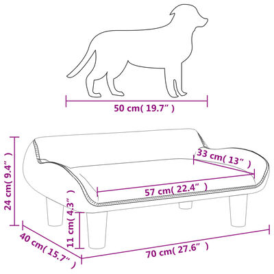 vidaXL Hundebett Hellgrau 70x40x24 cm Samt