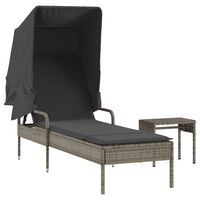 vidaXL Sonnenliege mit Dach und Tisch Grau Poly Rattan