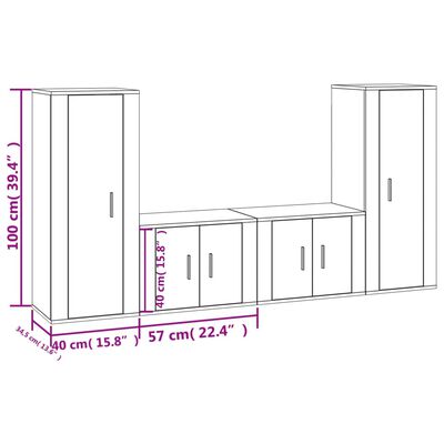 vidaXL 4-tlg. TV-Schrank-Set Schwarz Holzwerkstoff