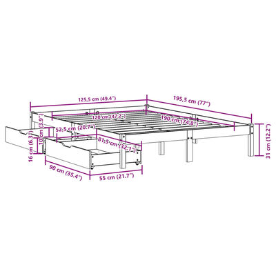 vidaXL Massivholzbett ohne Matratze Weiß 120x190 cm Kiefernholz