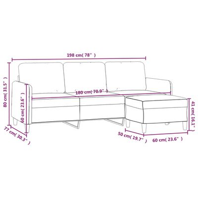 vidaXL 3-Sitzer-Sofa mit Hocker Schwarz 180 cm Stoff