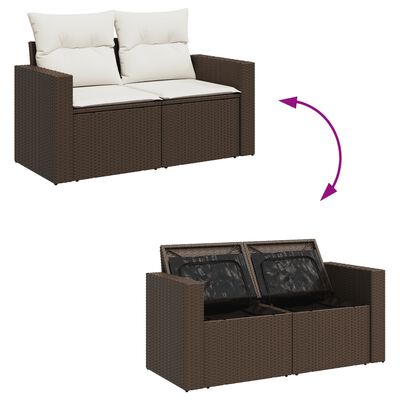 vidaXL 10-tlg. Garten-Sofagarnitur mit Kissen Braun Poly Rattan