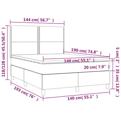 vidaXL Boxspringbett mit Matratze & LED Dunkelblau 140x190 cm Samt