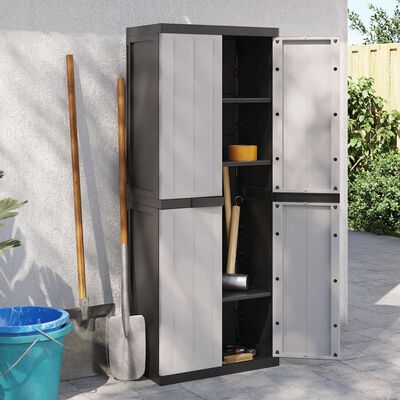 vidaXL Gartenschrank Grau und Schwarz 65x37x165 cm PP