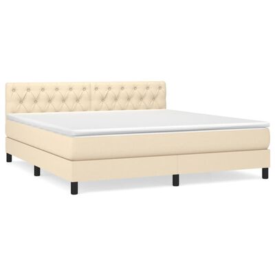 vidaXL Boxspringbett mit Matratze Creme 160x200 cm Stoff