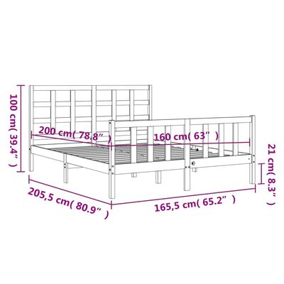 vidaXL Massivholzbett mit Kopfteil 160x200 cm