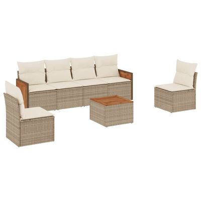 vidaXL 7-tlg. Garten-Sofagarnitur mit Kissen Beige Poly Rattan