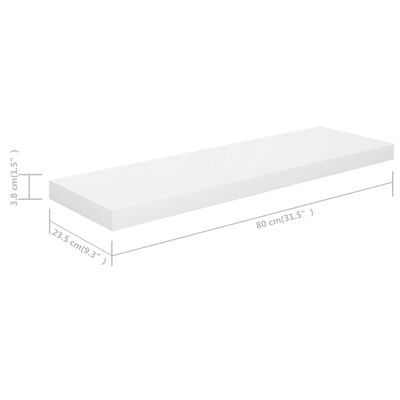 vidaXL Schweberegale 2 Stk. Hochglanz-Weiß 80x23,5x3,8 cm MDF