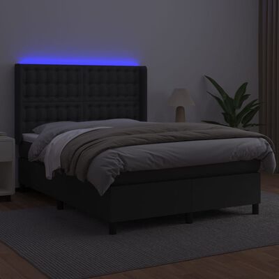 vidaXL Boxspringbett mit Matratze & LED Schwarz 140x200 cm Kunstleder