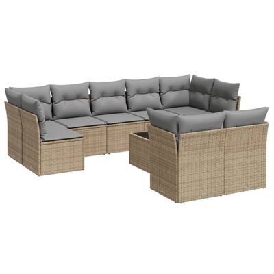 vidaXL 10-tlg. Garten-Sofagarnitur mit Kissen Beige Poly Rattan