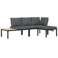 vidaXL 3-tlg. Garten-Sofagarnitur mit Kissen Schwarz Aluminium