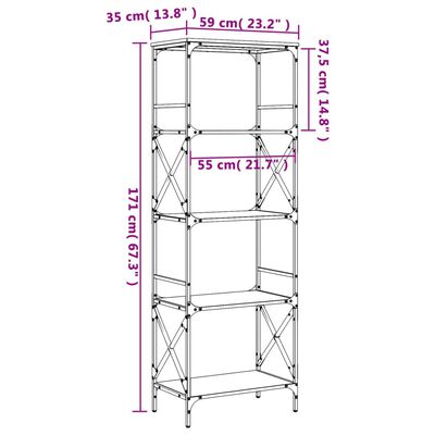 vidaXL Bücherregal 5 Böden Grau Sonoma 59x35x171 cm Holzwerkstoff