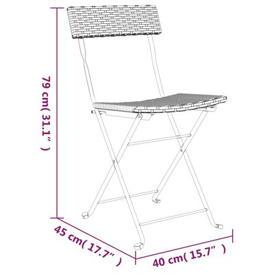 vidaXL 3-tlg. Bistro-Set Klappbar Braun Poly Rattan